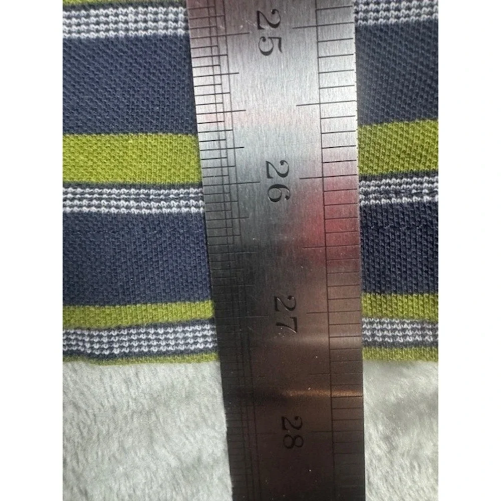Banana Republic Polo Shirt Mens XL Navy Green Striped Cotton Pique Elephant Logo